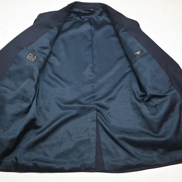 Jos A Bank 43L 36x32 Navy Blue Striped 100% Wool Mens Jacket Pants Suit